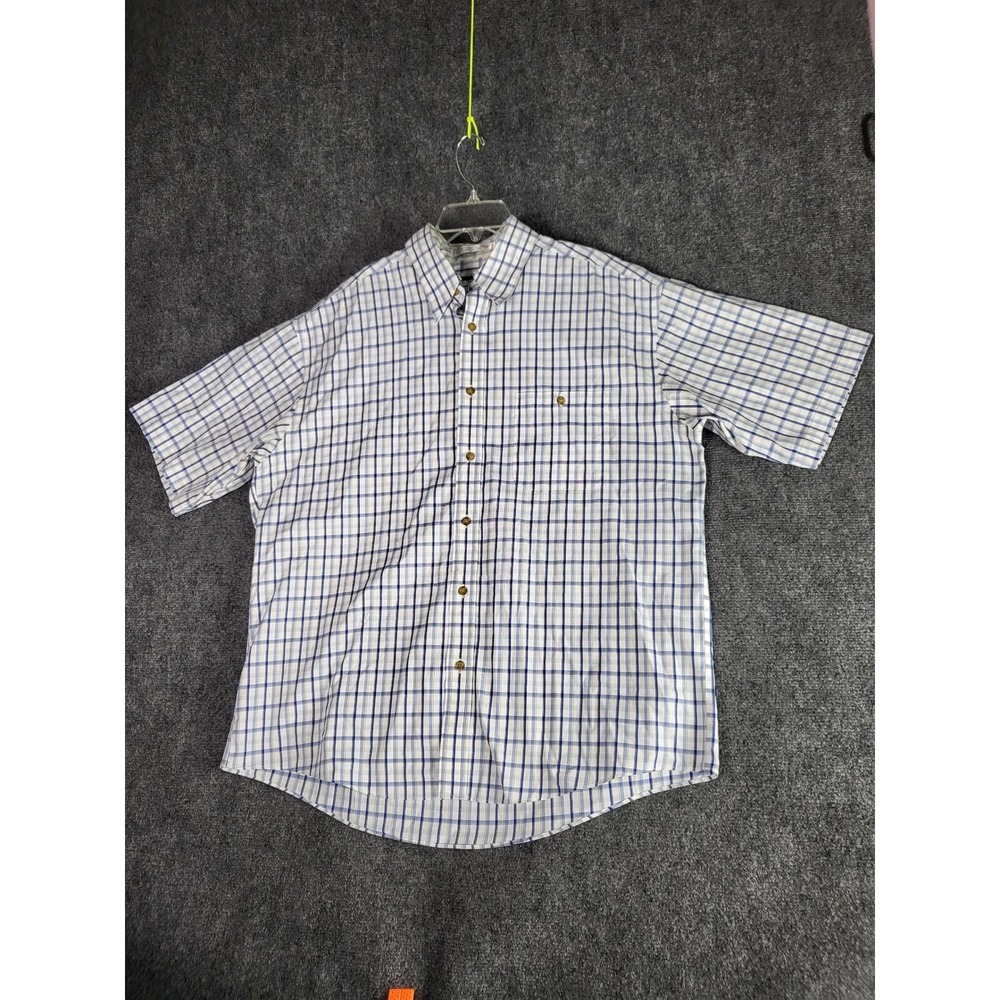 ENRO Plaid Shirt Mens Large Short Sleeve‎ Non Iron Pinpoint Oxford Button Up